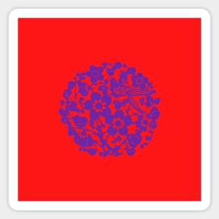 Traditional Chinese Paper Cutting Floral Pattern - Hong Kong Retro Bright Red with Purple Symbol Sticker